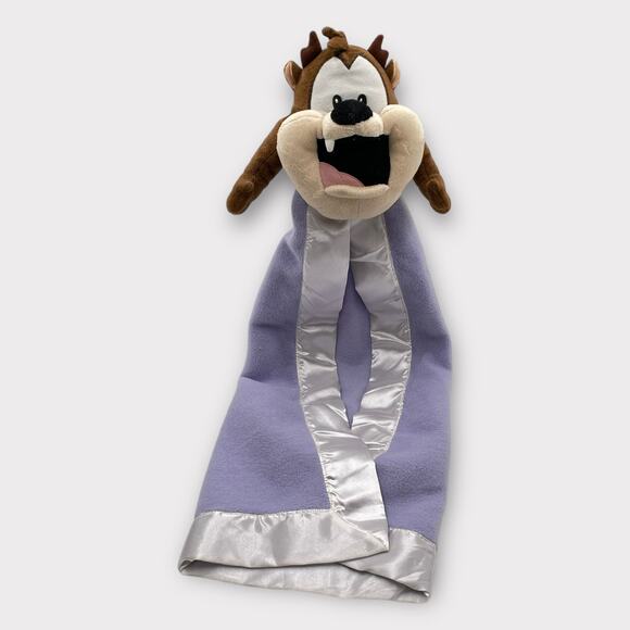Six Flags Looney Tunes Tasmanian Devil Taz Purple Satin Lovey Security Blanket - Picture 10 of 10